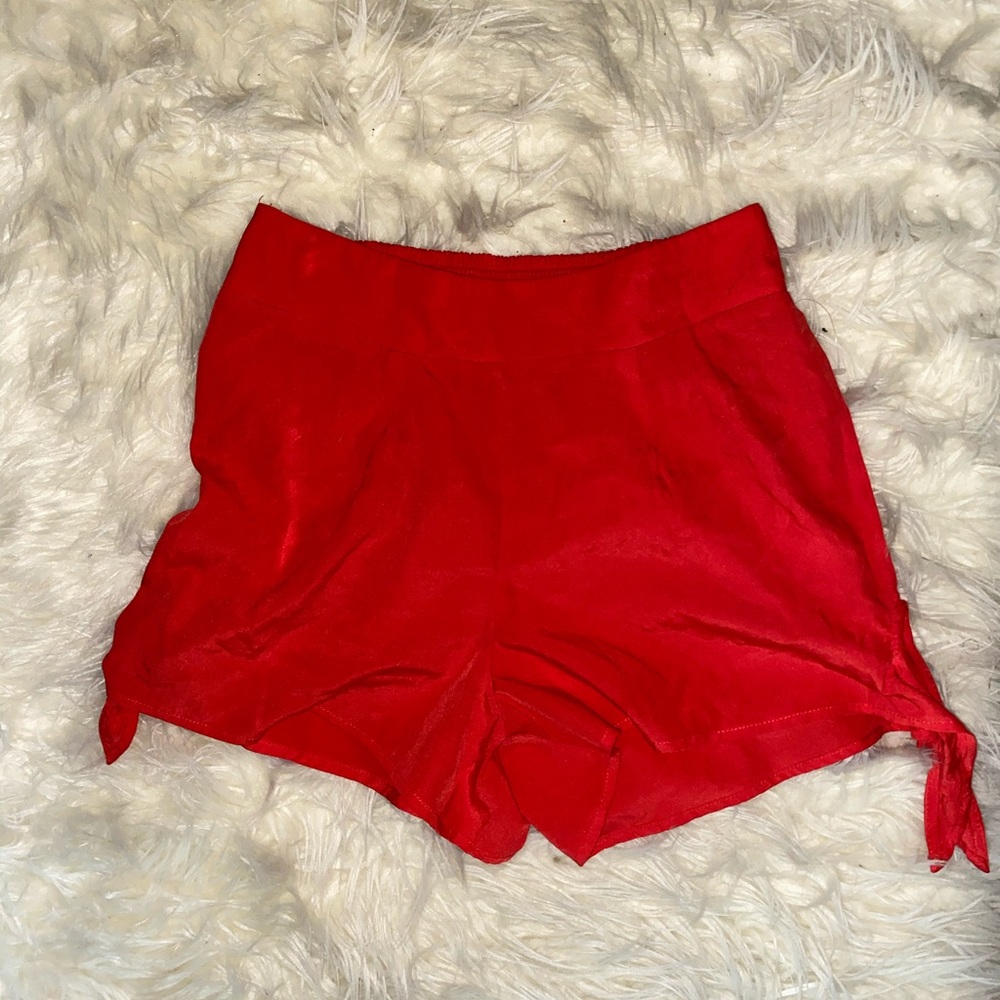Red Shorts Tie Knot Detail Sides